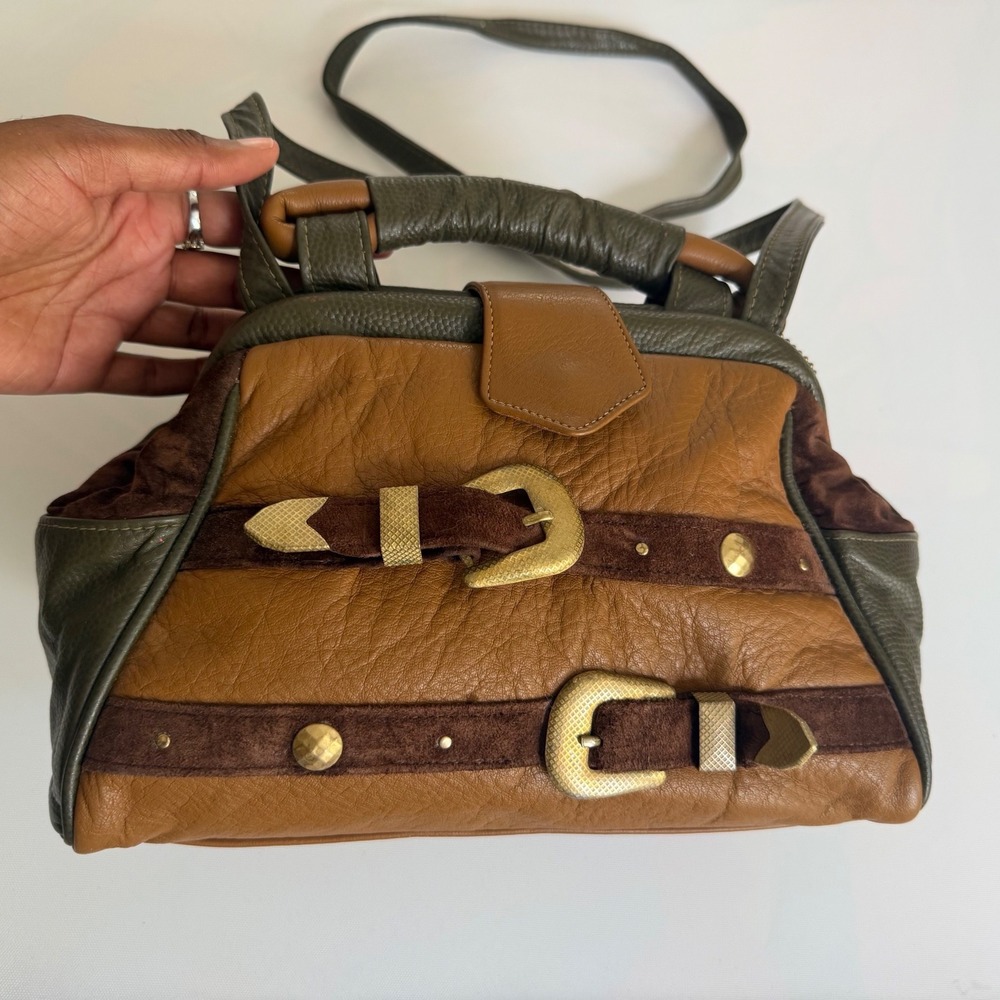 Vintage Reem 80s Leather Western Doctor Bag Cognac Olive Green Boho Satchel